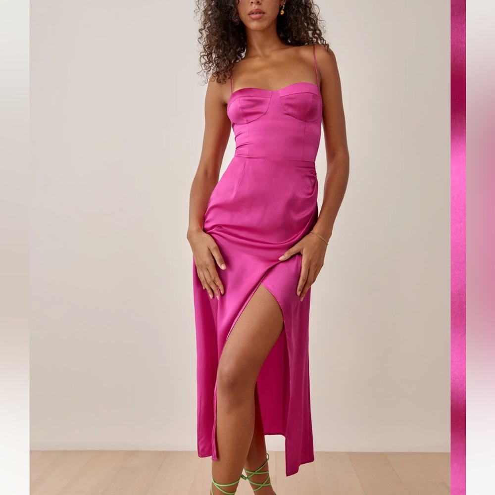Reformation Margurite Silk Dress Pink Flambé